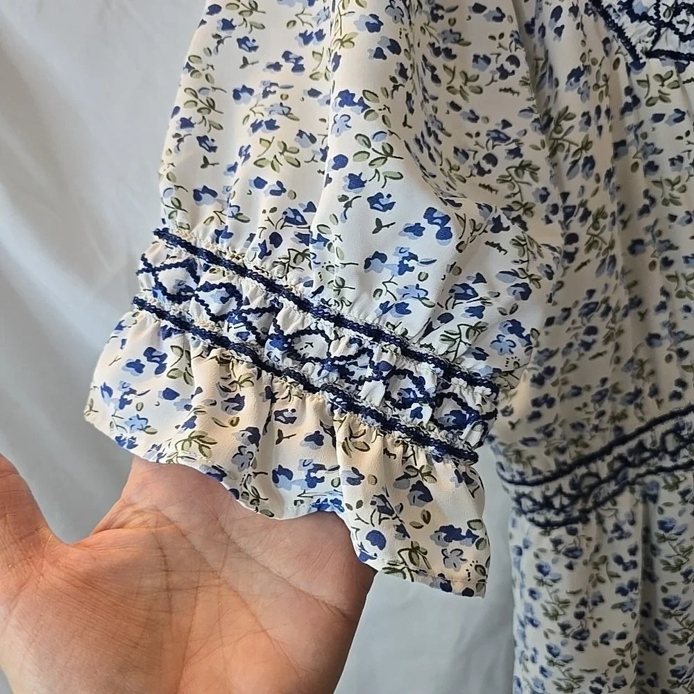 Roolee Women's Long Floral Dress Blue/white Cottagecore Peasant Fairy Sz M‎ - Picture 6 of 16